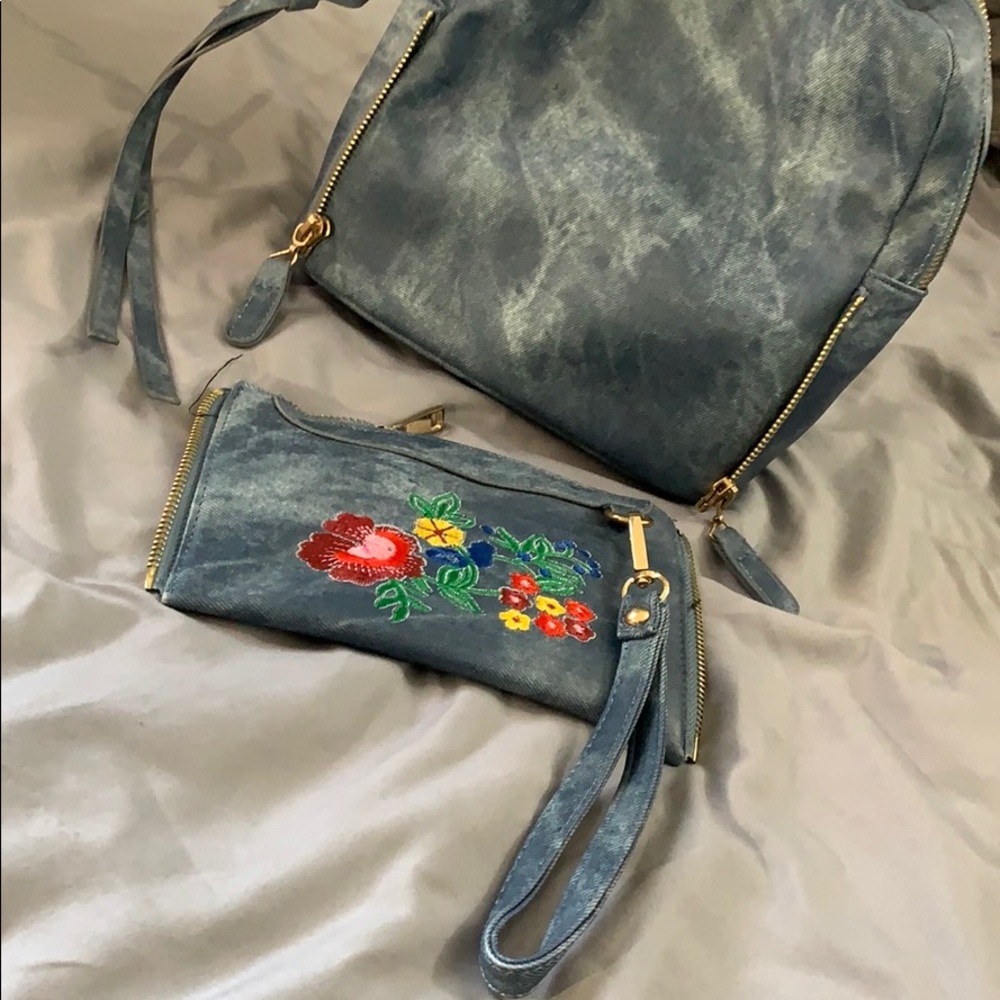 Denim Pattern Leather Mini Backpack - image 2